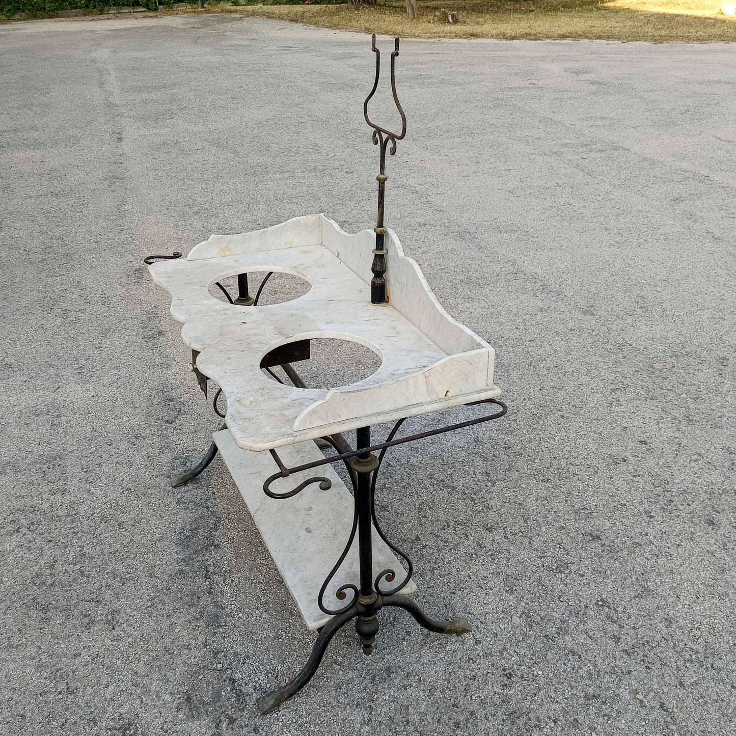 Lavabo doppio in ferro con piano marmo epoca XIX secolo