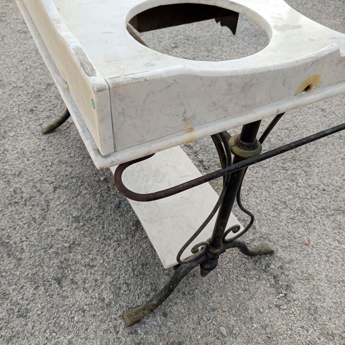 Lavabo doppio in ferro con piano marmo epoca XIX secolo
