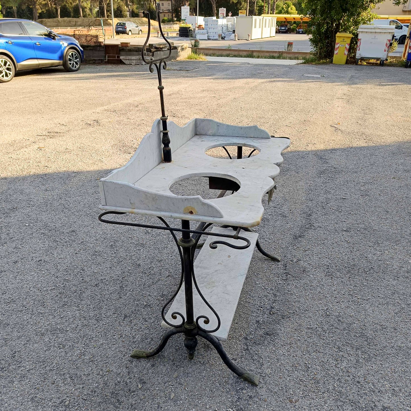 Lavabo doppio in ferro con piano marmo epoca XIX secolo