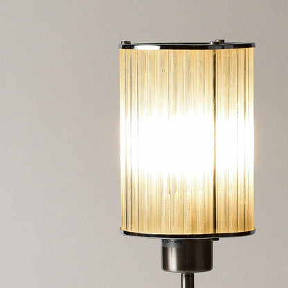 Lampada da tavolo con base in metallo spazzolato e cappa originale art deco in cannucce di vetro
