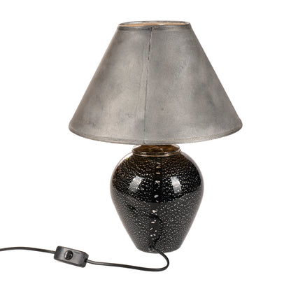 Lampada da tavolo vetro soffiato di Murano nera sfumata in argento design Italia 1980