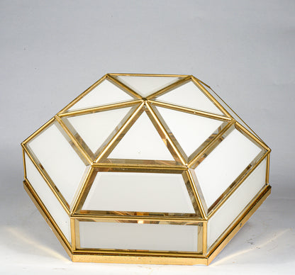 Applique plafoniera lampadario in lega di metallo e vetro bianco trasparente smerigliato  Italia 1970