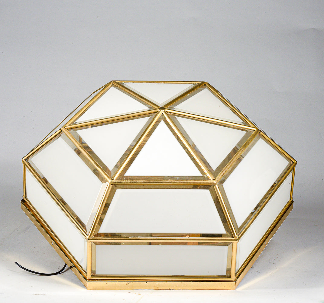 Applique plafoniera lampadario in lega di metallo e vetro bianco trasparente smerigliato  Italia 1970