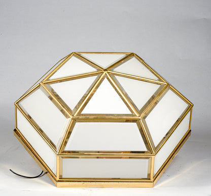 Applique plafoniera lampadario in lega di metallo e vetro bianco trasparente smerigliato  Italia 1970