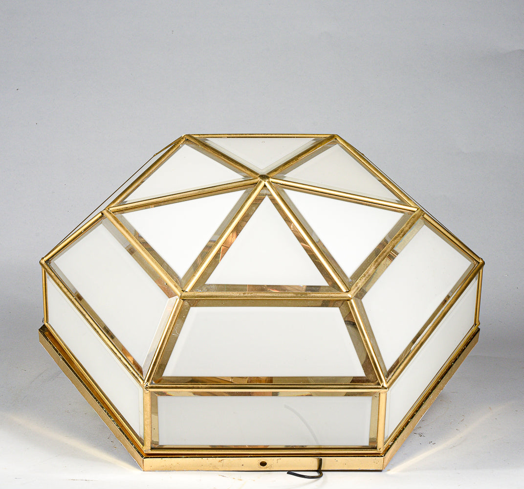 Applique plafoniera lampadario in lega di metallo e vetro bianco trasparente smerigliato  Italia 1970