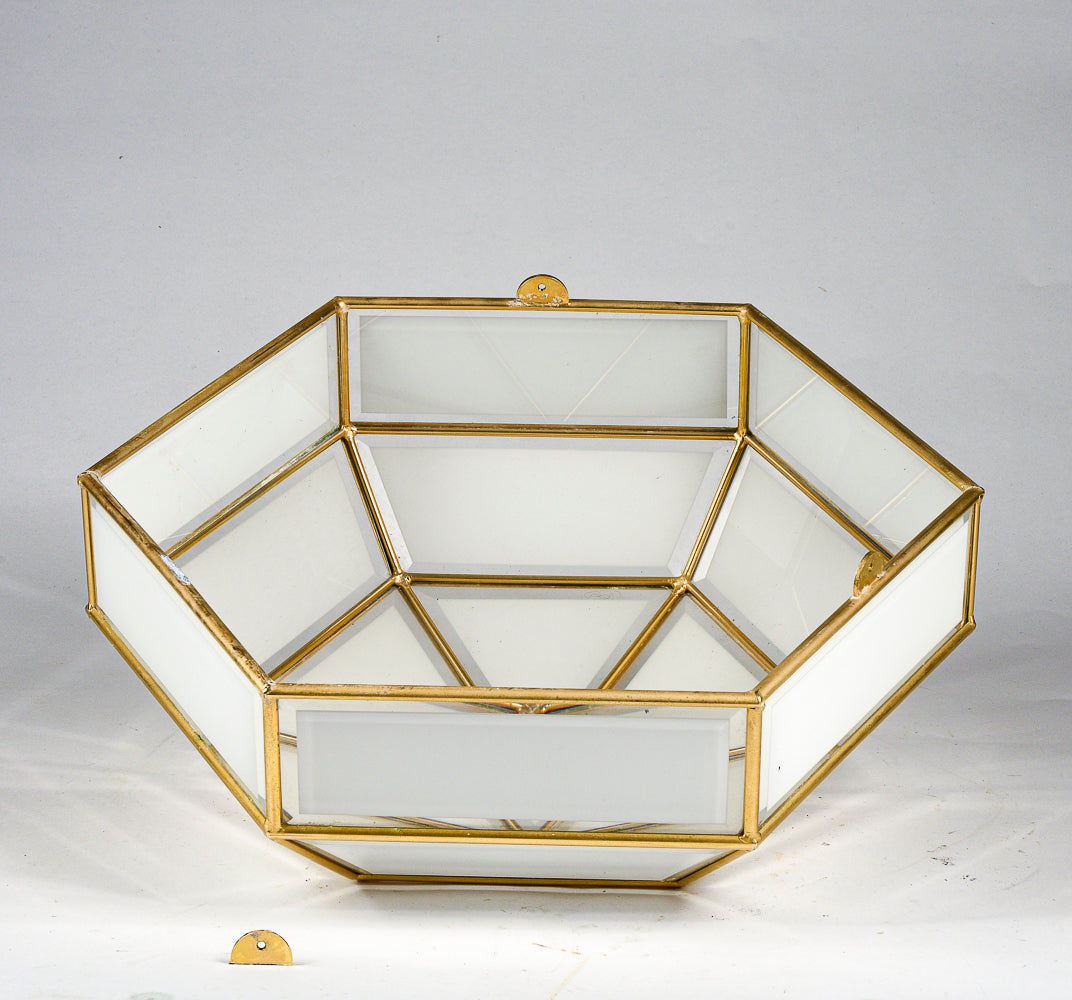 Applique plafoniera lampadario in lega di metallo e vetro bianco trasparente smerigliato  Italia 1970