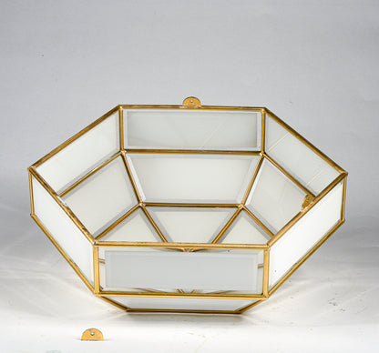 Applique plafoniera lampadario in lega di metallo e vetro bianco trasparente smerigliato  Italia 1970
