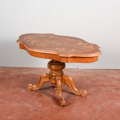 Tavolo a biscotto basso da salotto intarsiato vintage