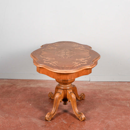 Tavolo a biscotto basso da salotto intarsiato vintage