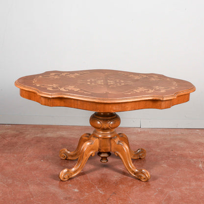 Tavolo a biscotto basso da salotto intarsiato vintage