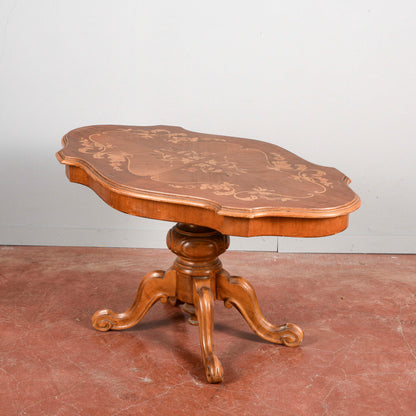 Tavolo a biscotto basso da salotto intarsiato vintage