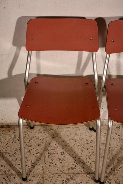 4 Sedie in alluminio e seduta in formica rosa Italia 1950