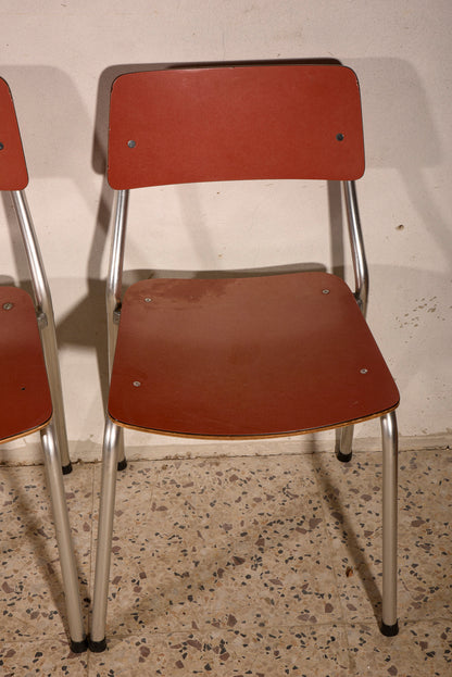4 Sedie in alluminio e seduta in formica rosa Italia 1950