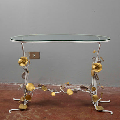 Tavolo tavolino in ferro battuto piano in vetro Italia 1990