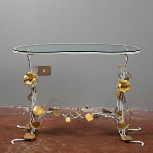 Tavolo tavolino in ferro battuto piano in vetro Italia 1990