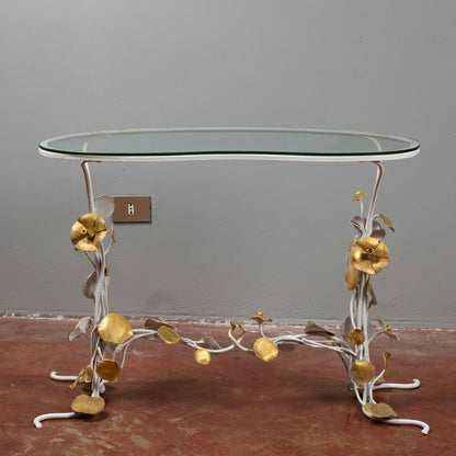 Tavolo tavolino in ferro battuto piano in vetro Italia 1990