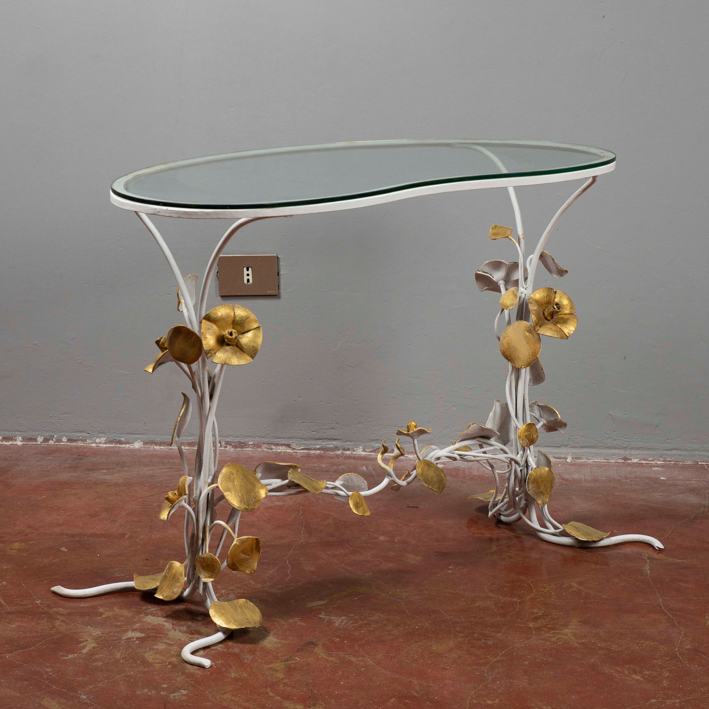 Tavolo tavolino in ferro battuto piano in vetro Italia 1990