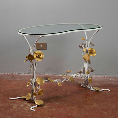 Tavolo tavolino in ferro battuto piano in vetro Italia 1990