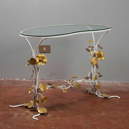 Tavolo tavolino in ferro battuto piano in vetro Italia 1990