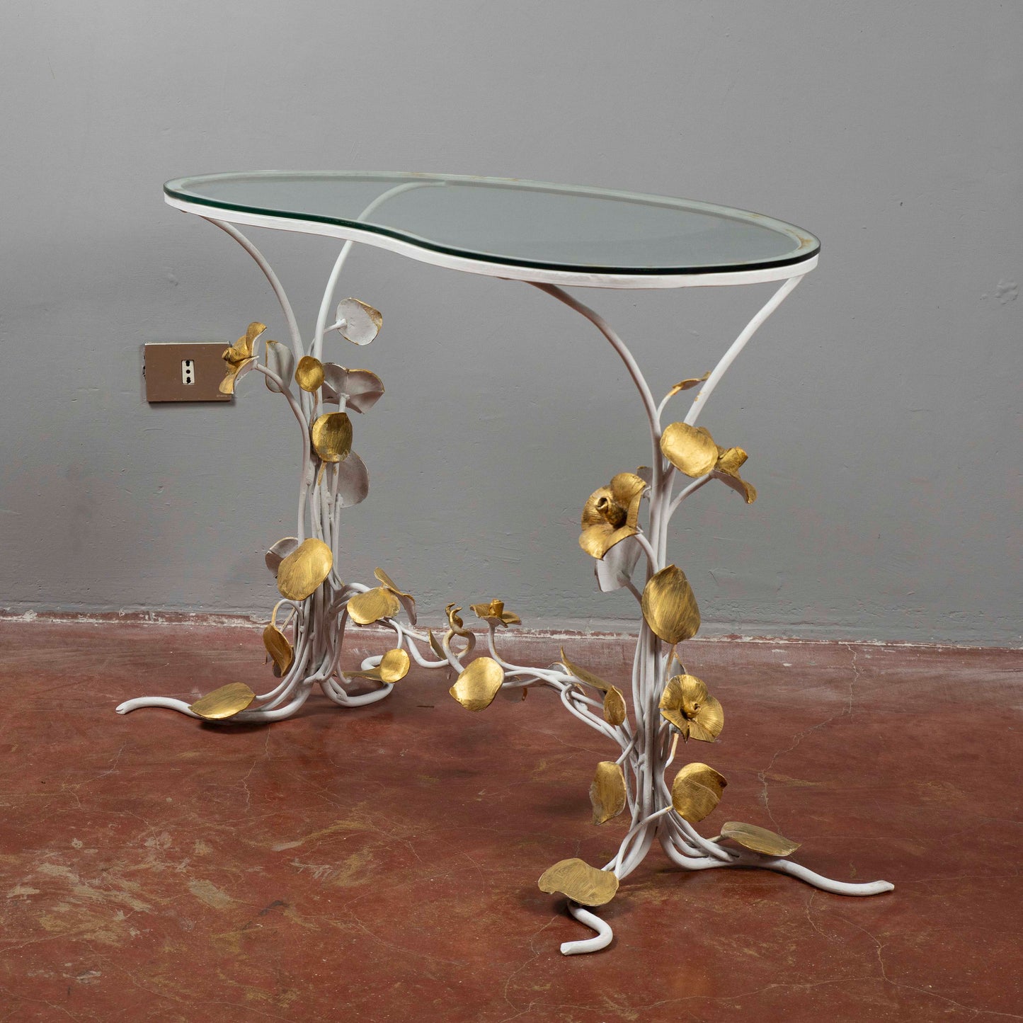 Tavolo tavolino in ferro battuto piano in vetro Italia 1990