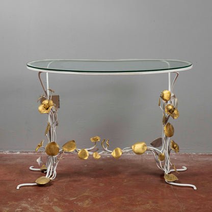 Tavolo tavolino in ferro battuto piano in vetro Italia 1990