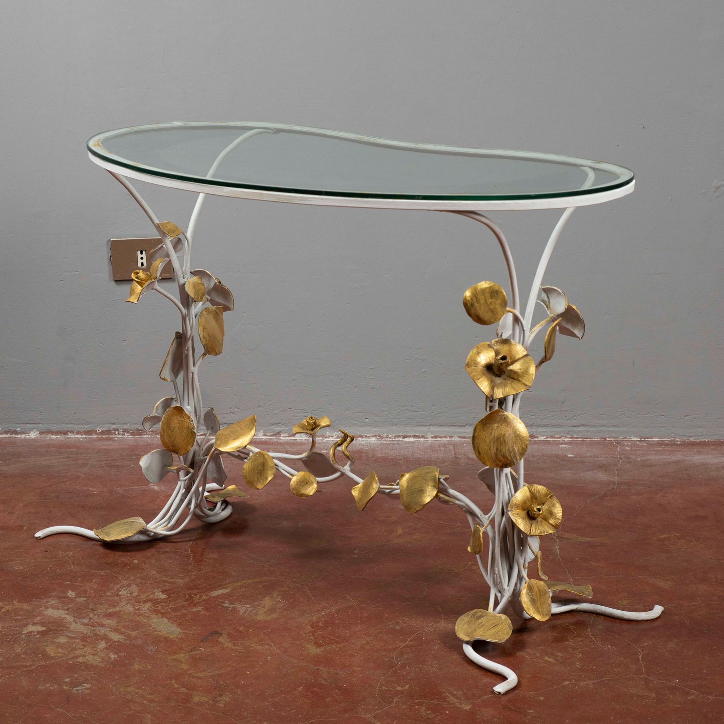 Tavolo tavolino in ferro battuto piano in vetro Italia 1990