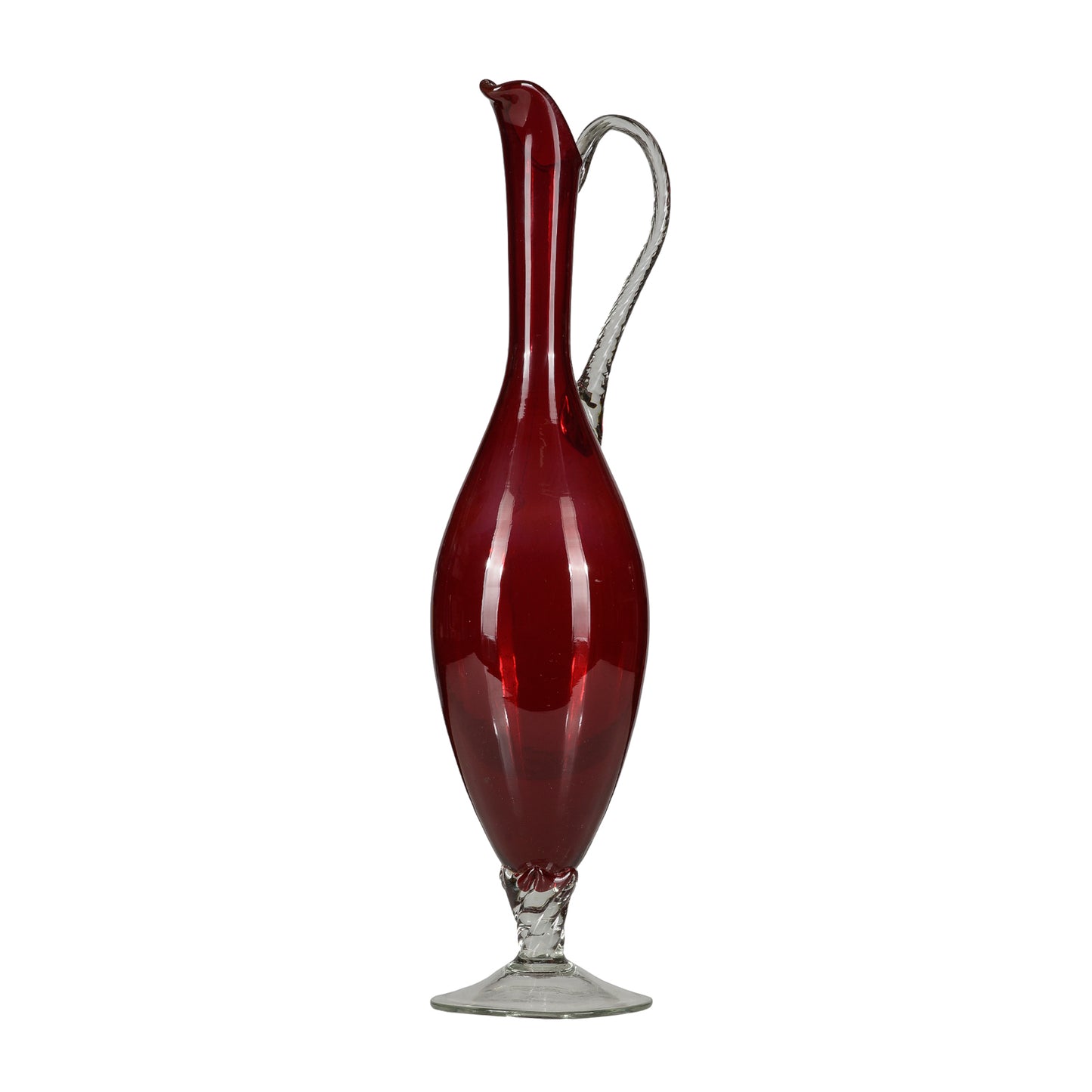 Caraffa brocca ampolla vetro rosso di Murano Italia 1950