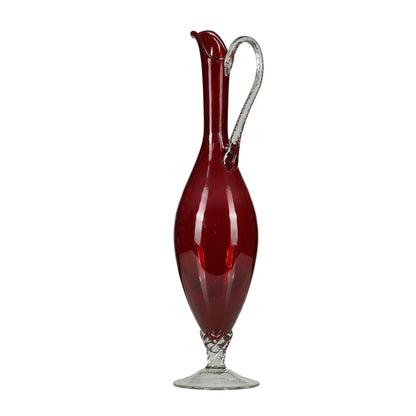 Caraffa brocca ampolla vetro rosso di Murano Italia 1950