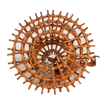 Lampadario rattan bambù 1960 stile Louis Sognot