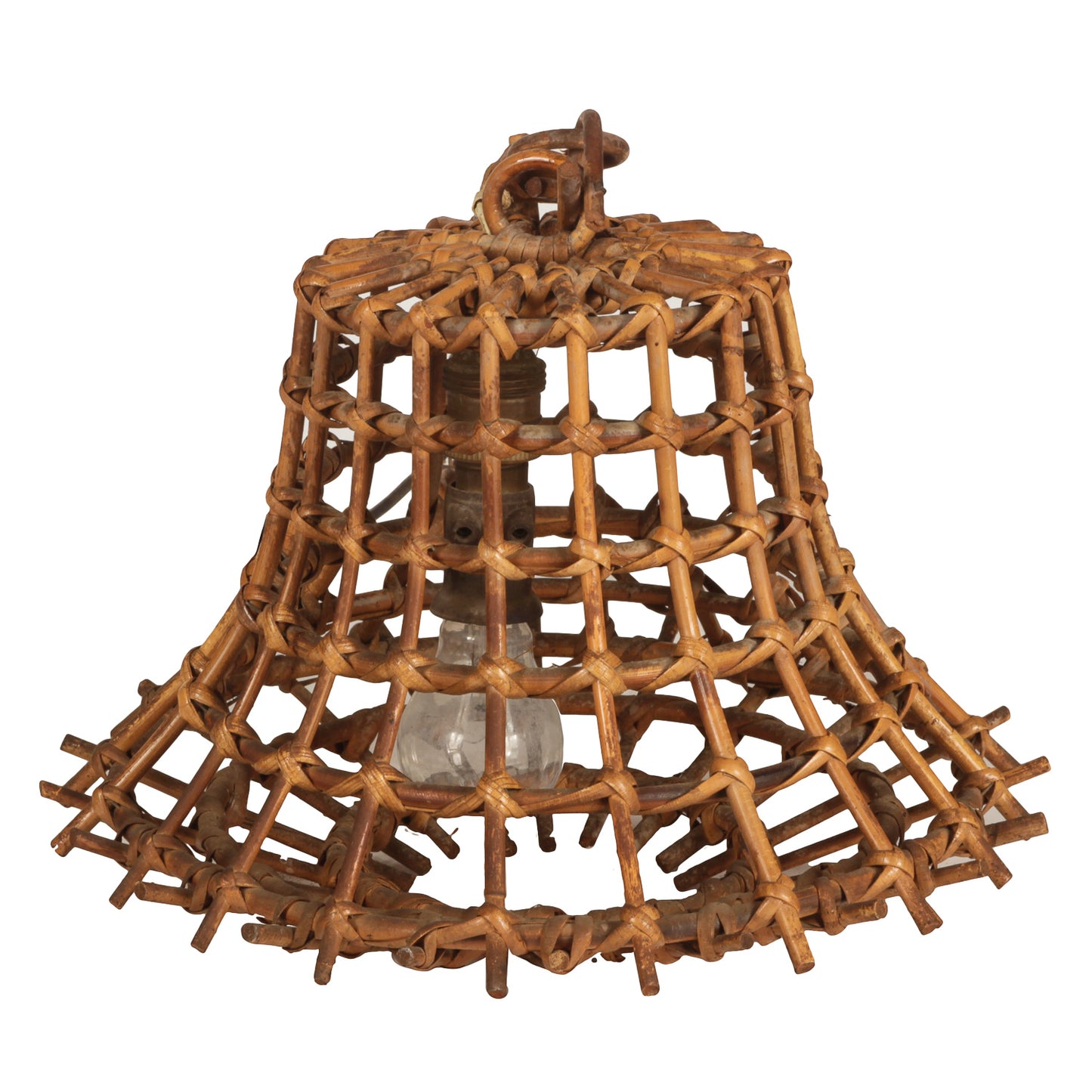 Lampadario rattan bambù 1960 stile Louis Sognot