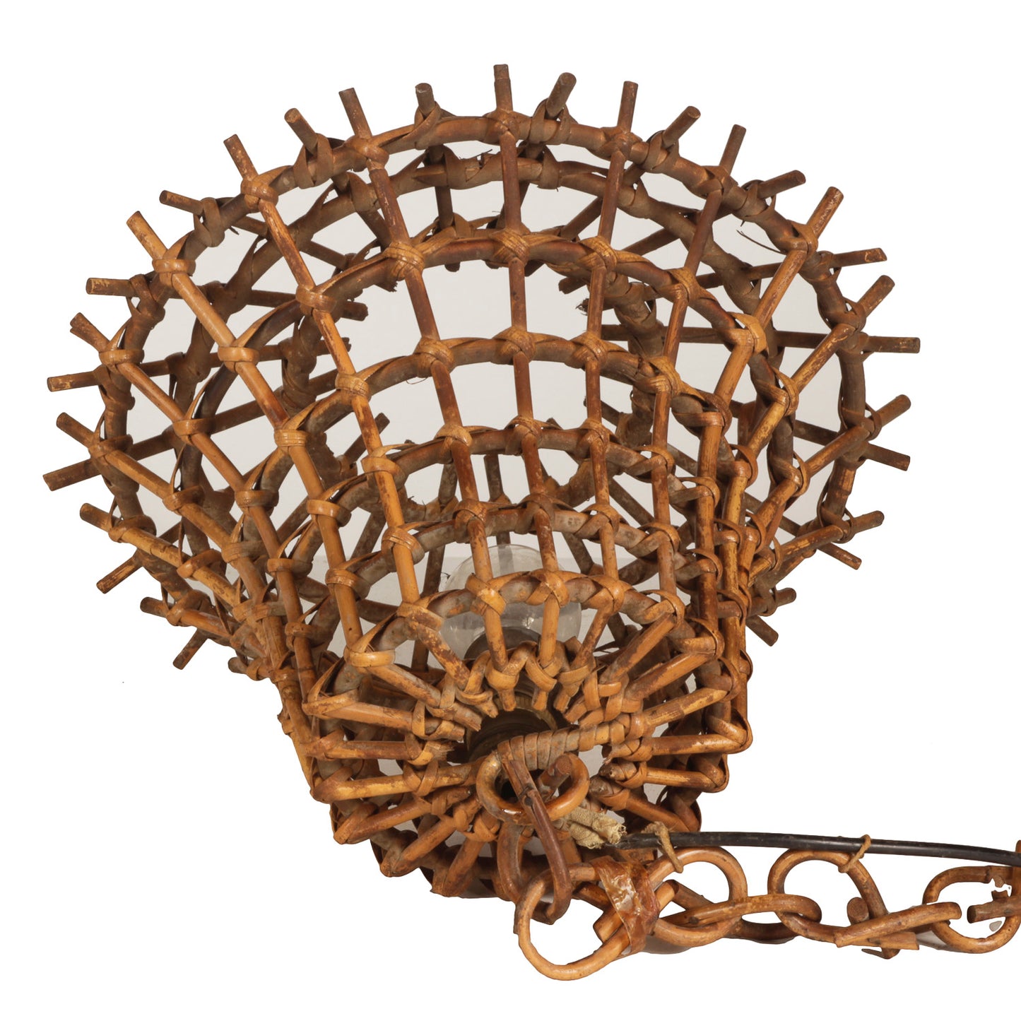Lampadario rattan bambù 1960 stile Louis Sognot