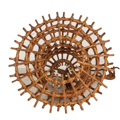 Lampadario rattan bambù 1960 stile Louis Sognot