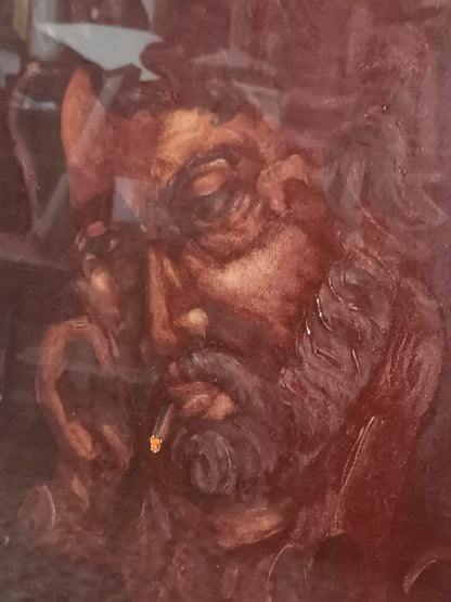 Quadro dipinto signore che fuma Patrica 1980