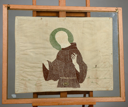 quadro doppio vetro con interno telo dipinta  raffigurante San Francesco Italia epoca  primo 900