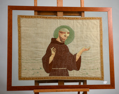 quadro doppio vetro con interno telo dipinta  raffigurante San Francesco Italia epoca  primo 900