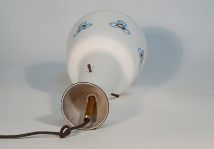 LAMPADARIO IN VETRO SATINATO CON DECORI BLU E NERI ITALIA 1970