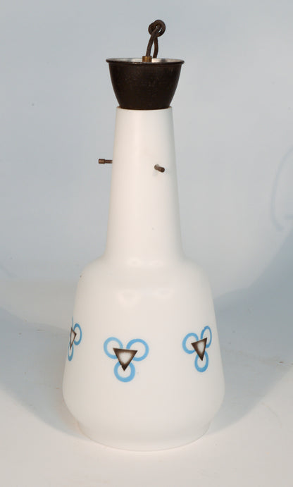 LAMPADARIO IN VETRO SATINATO CON DECORI BLU E NERI ITALIA 1970