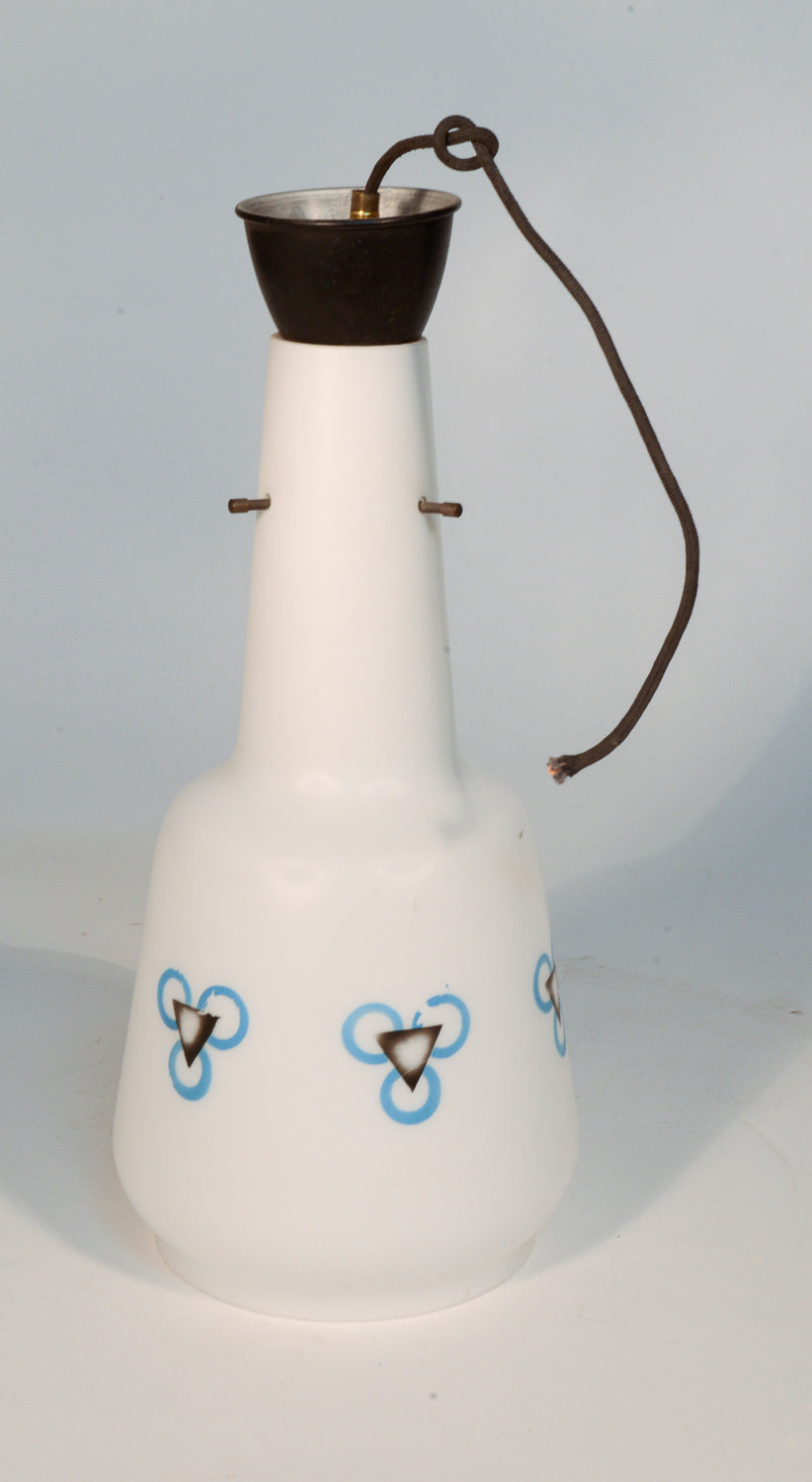 LAMPADARIO IN VETRO SATINATO CON DECORI BLU E NERI ITALIA 1970