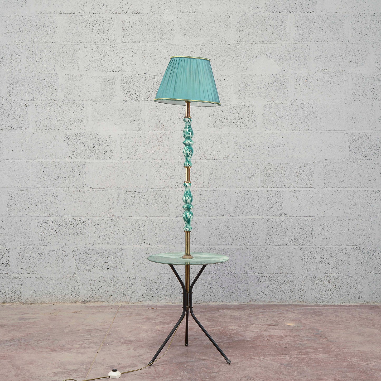 Lampada piantana ceramica vetro anni 50