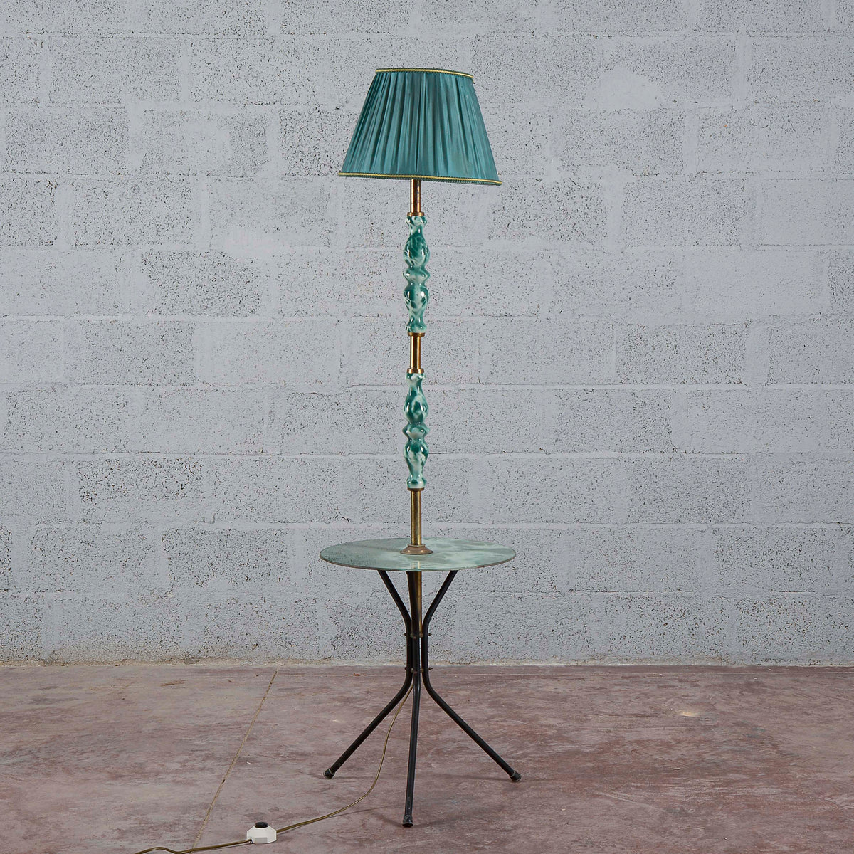 Lampada piantana ceramica vetro anni 50
