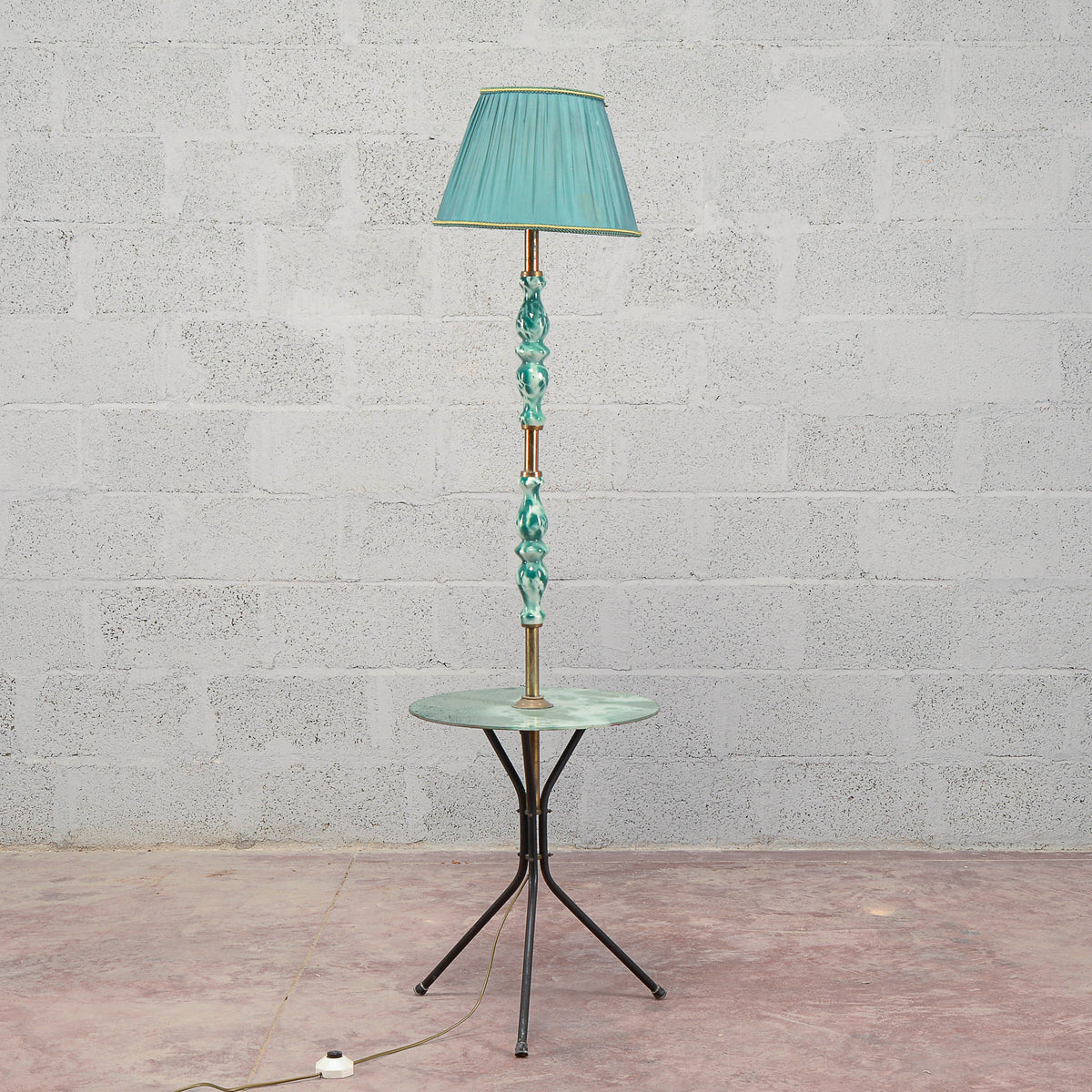 Lampada piantana ceramica vetro anni 50