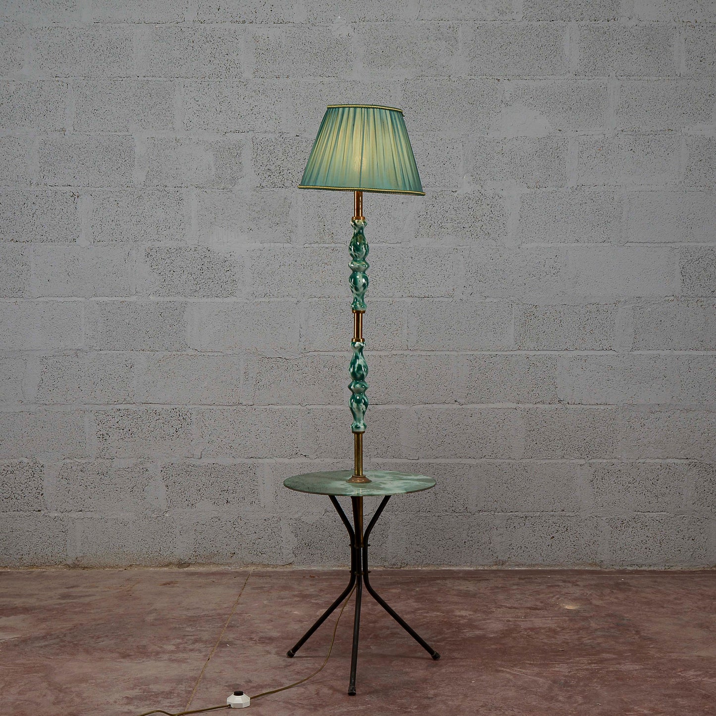 Lampada piantana ceramica vetro anni 50