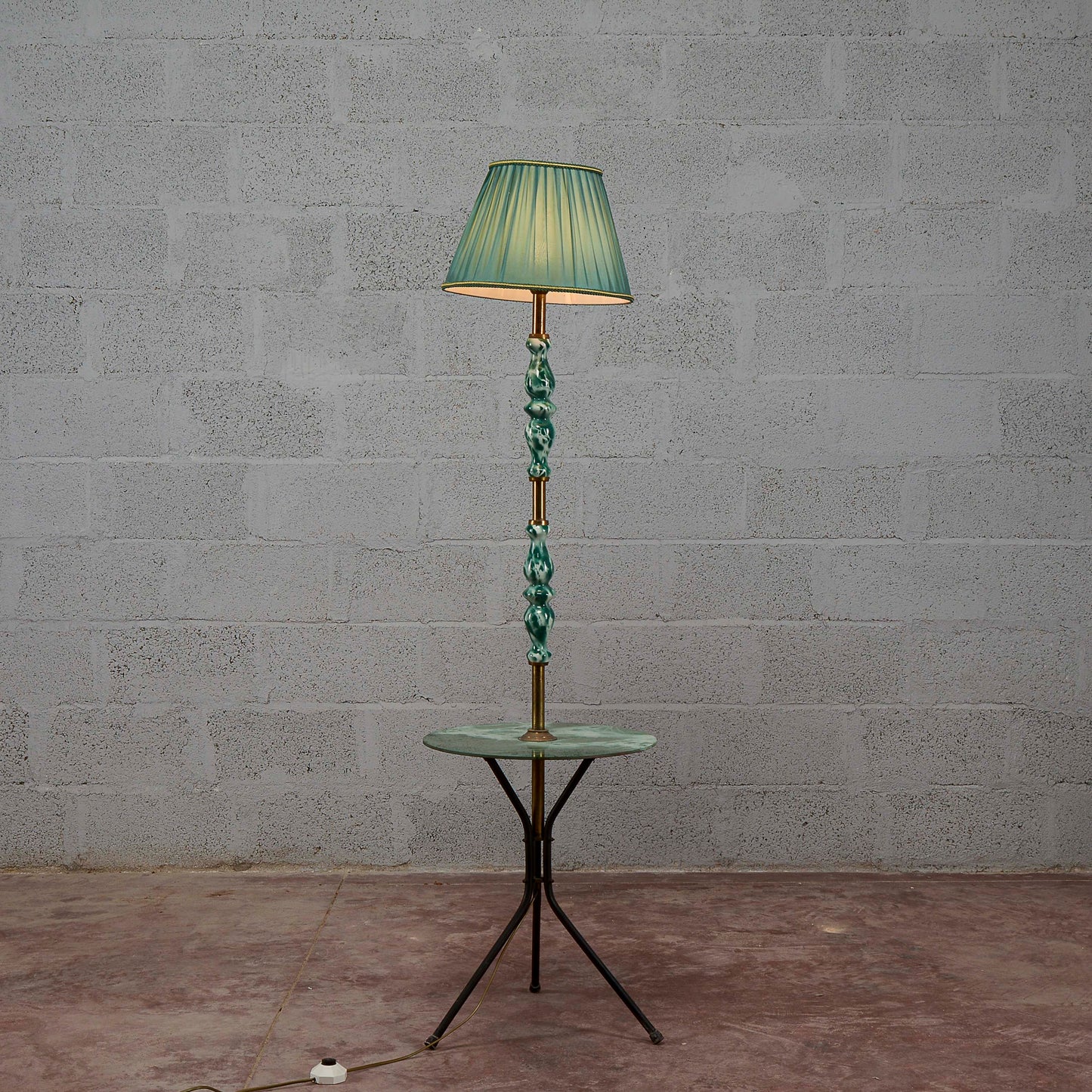 Lampada piantana ceramica vetro anni 50