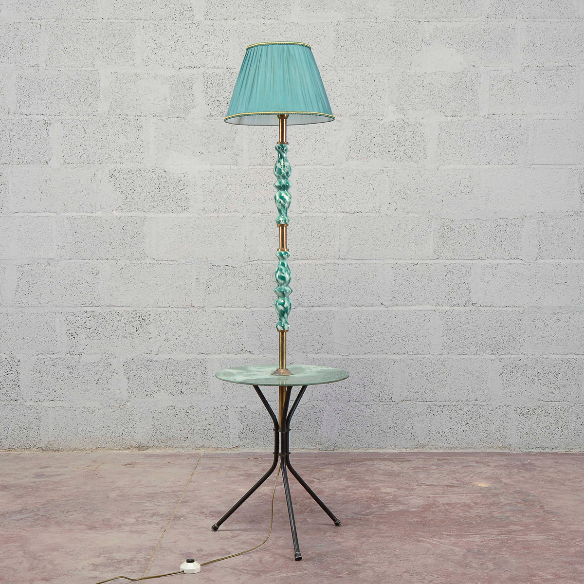 Lampada piantana ceramica vetro anni 50