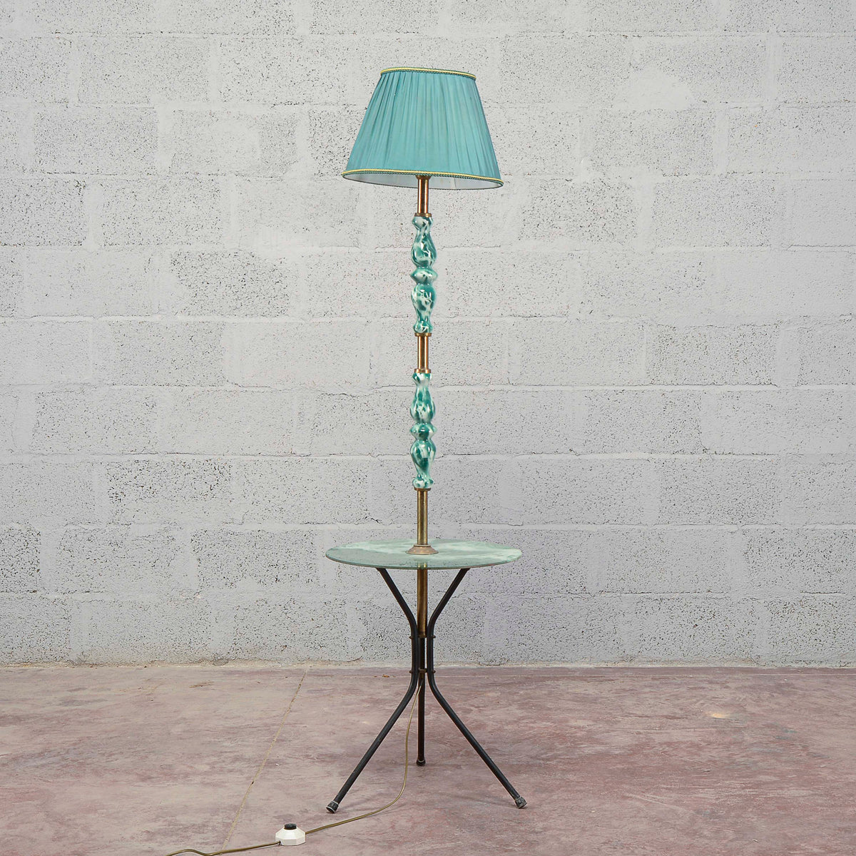Lampada piantana ceramica vetro anni 50