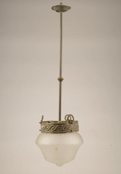 Lampadario anni 1940 in metallo e vetro smerigliato a 1 luce