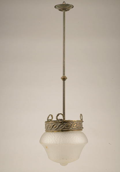 Lampadario anni 1940 in metallo e vetro smerigliato a 1 luce