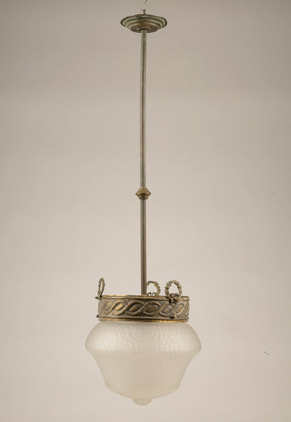 Lampadario anni 1940 in metallo e vetro smerigliato a 1 luce