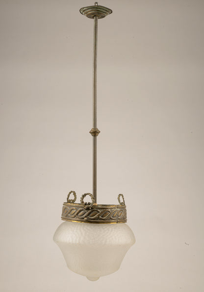 Lampadario anni 1940 in metallo e vetro smerigliato a 1 luce