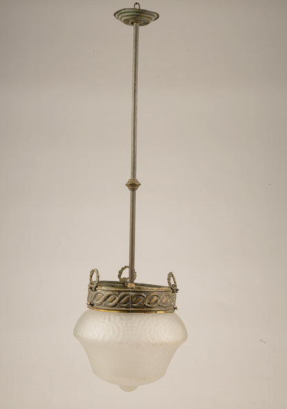 Lampadario anni 1940 in metallo e vetro smerigliato a 1 luce